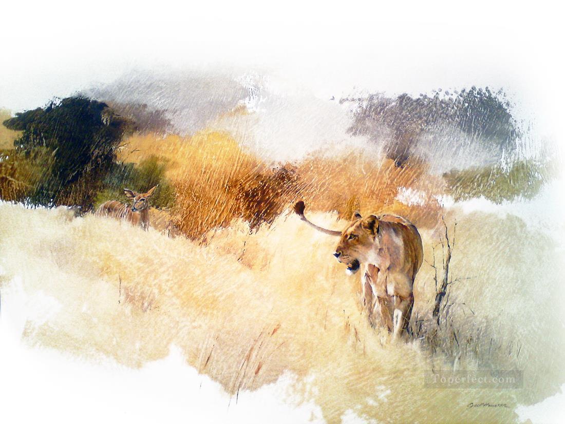 lionne et nyala geoff hunter faune Peintures à l'huile